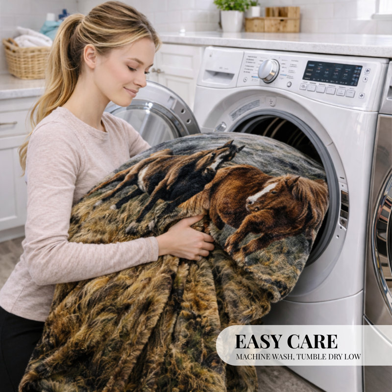 Grande couverture sherpa super pelucheuse, douce et confortable, Imprimé animal cheval neige