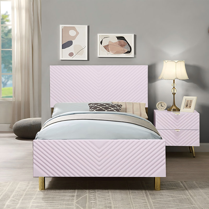 Pink Chevron Textured Full Size Platform Bed