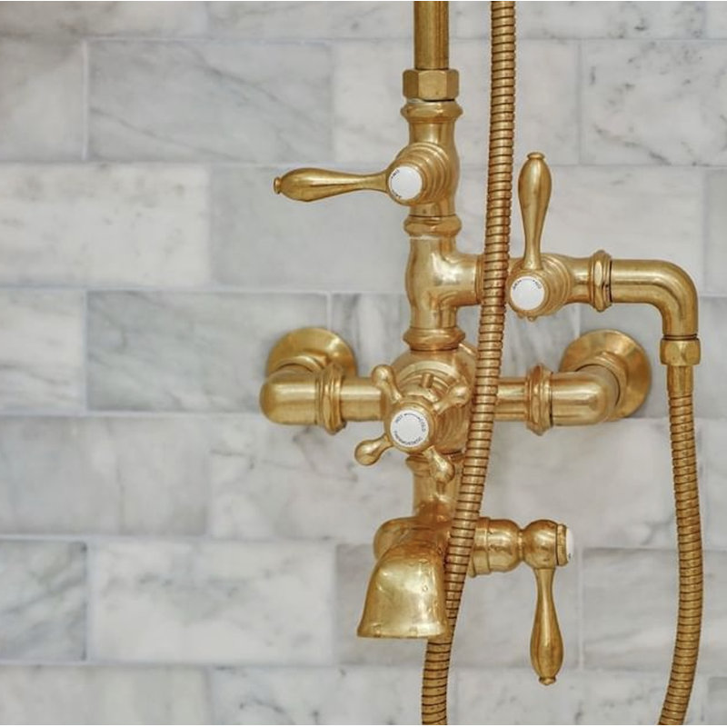 Système de douche et baignoire thermostatique Exposed de Strom Living, Laiton ultra enduit
