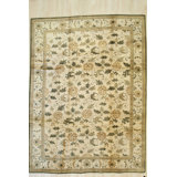 Ivory Hand-Knotted Wool Floral Scrollwork Geometric Modern Contemporary Carpet Rug
