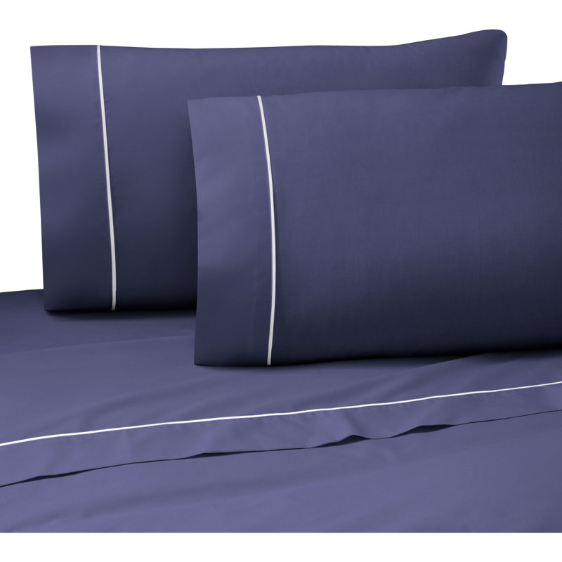 Martex 200 Thread Count Cotton Blend Pipeline Sheet Set, Navy, King Sheet Set + Fitted Sheet + 2 Pillowcases