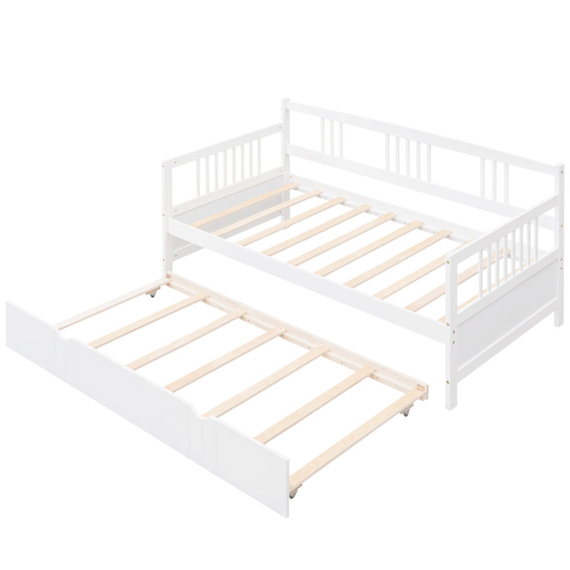 Lit de jour simple blanc avec lit gigogne escamotable, lit gigogne en bois massif, conçu pour l'espace Home Living