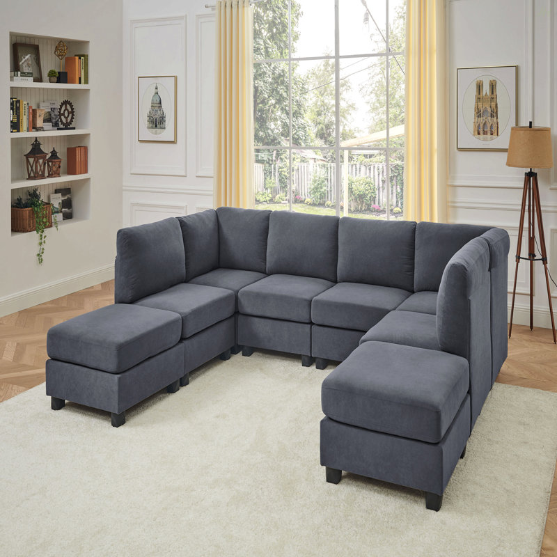 Polyester Upholstered Modular Sectional, Gray