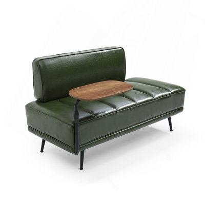 Banc de bout moderne de 55 po de largeur, similicuir vert avec table d'appoint, canapé pivotant à 360 degrés, repose-pieds de vestibule, banc de fenêtre avec pieds en métal pour chambre à coucher, salon