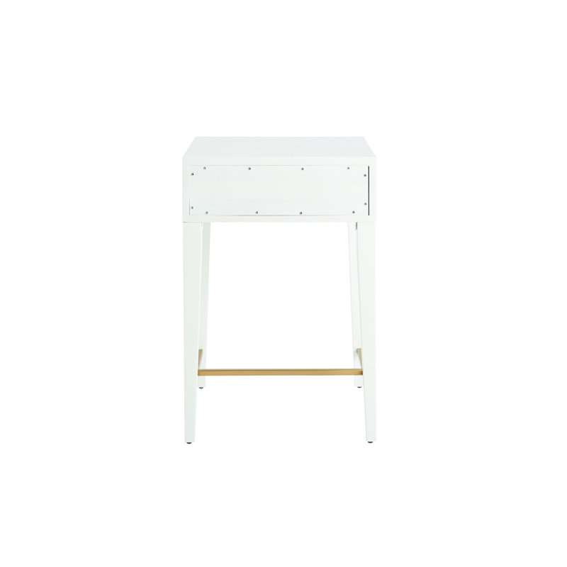 White Mother of Pearl 1-Drawer Nightstand with Metal Stretcher