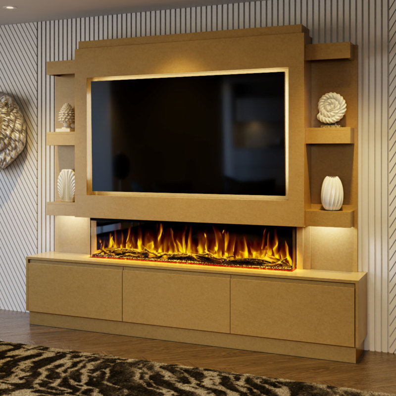 Evolution Fires Pre-Built Media Wall Package 22, Ready to Paint, includes Spectrum Series 60 Series 3-Sided Electric Fireplace
