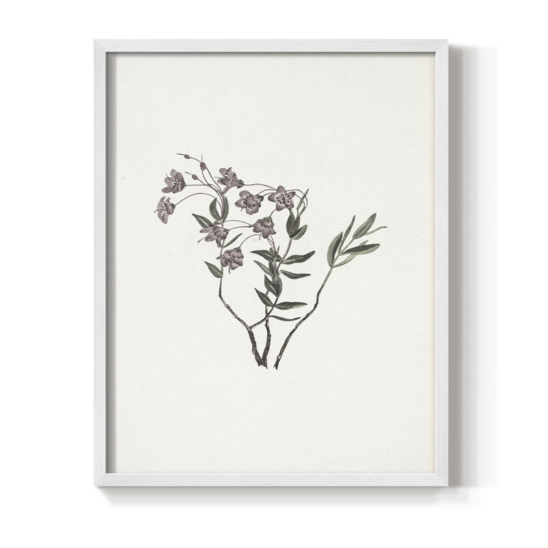 Impression florale rétro encadrée CCIV - bois massif, H 21 po x l 17 po, Blanc