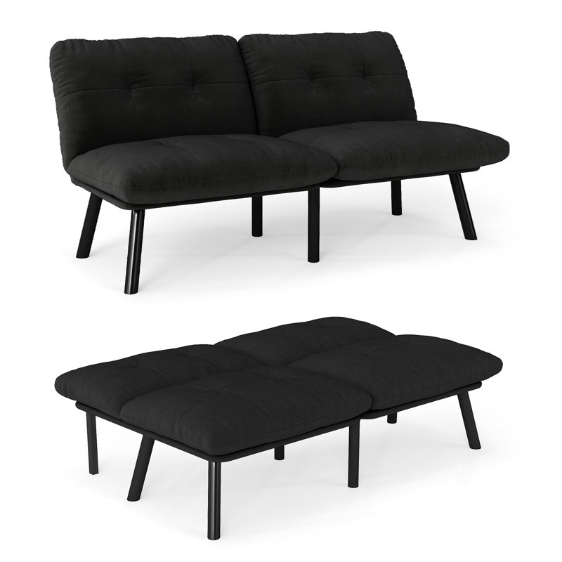 63" Velvet Convertible Futons Sofa Folding Reclining Sleeper Sofa, Black Velvet