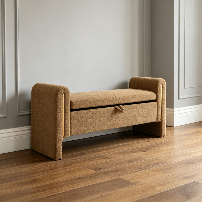 Banc de rangement avec repose-pieds et tissu d'ameublement Teddy, Café