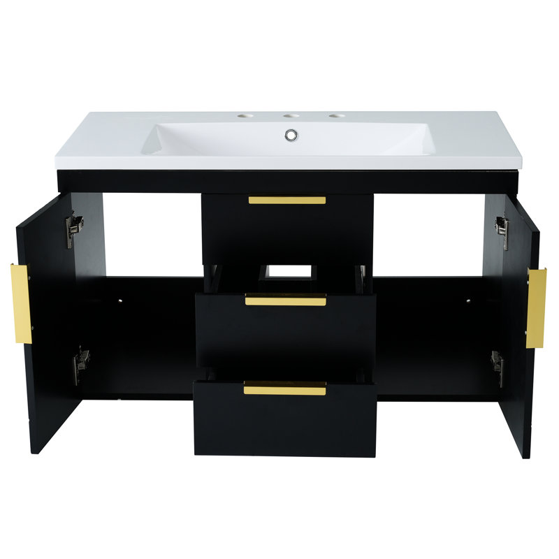 Meuble-lavabo 36 po, rangement mural flottant avec 2 tiroirs, glissière lisse, meuble-lavabo moderne en résine avec finition peinte imperméable 36 po x 18 po, poignées rouille de haute qualité