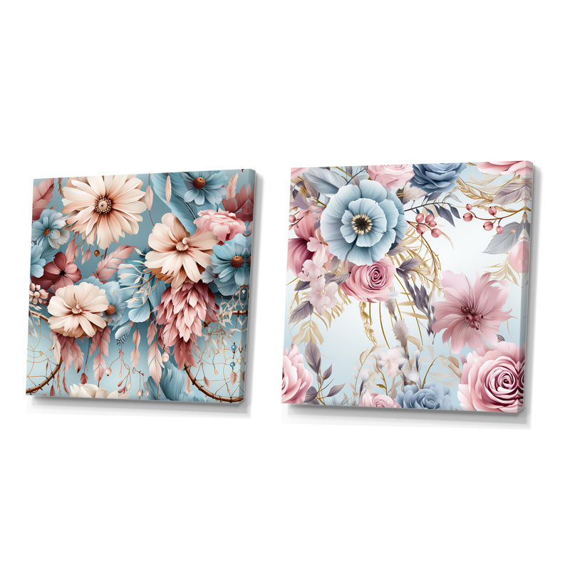 Tilé - Ensemble de 2 impressions sur toile florales, Toile tendue, H 16 po x l 33 po x P 1 po
