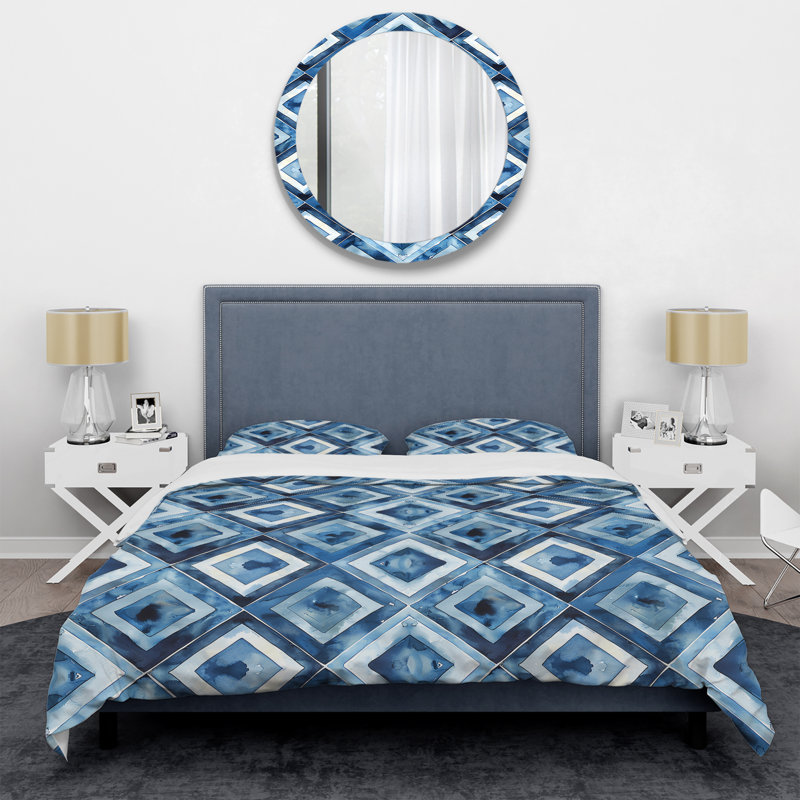 Ensemble de housse de couette Blue White Diamond II - Glam, Housse de couette très grand + 2 taies décorativ