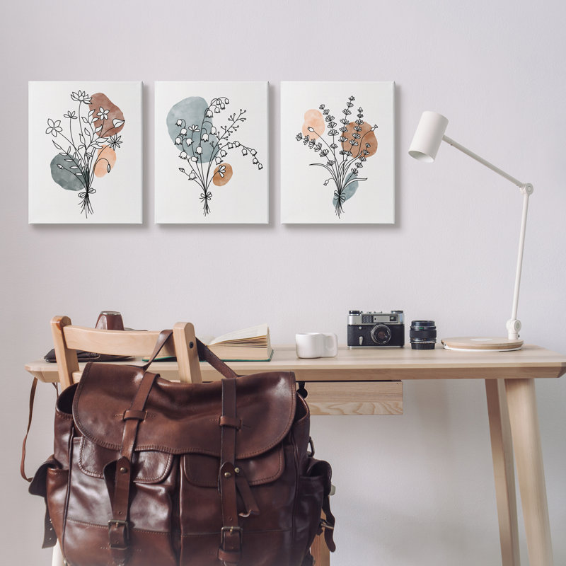 «Neutral Bohemian Herb Bunches» par JJ Design House LLC - ensemble de 3 impressions sur toile tendue