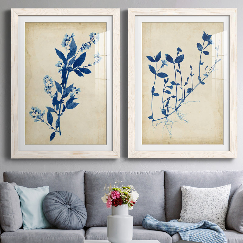Toile indigo indigo, H 37,5 po x l 55 po x P 1,5 po, Papier encadré blanc, Blanc