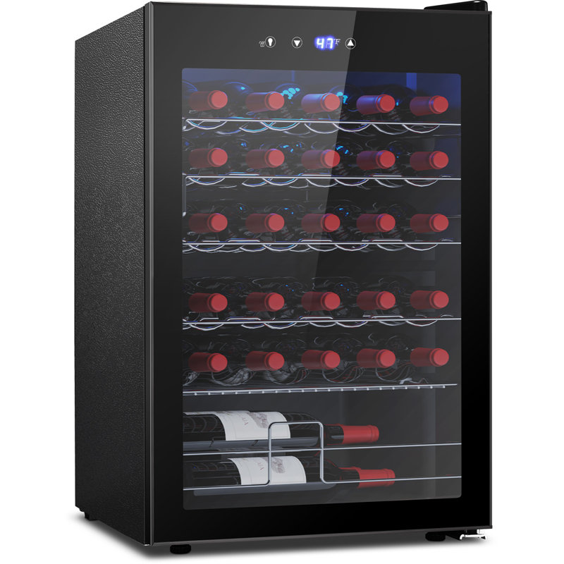 Refroidisseur à vin 37 bouteilles autoportant de 37 bouteilles avec contrôle de température réglable (32 ° F à 61 ° F) pour la maison, le bar et le bureau - noir