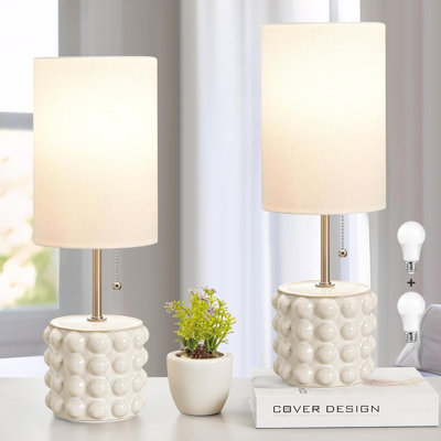 Petites lampes de table de chevet, lampes de table de chevet à chaînette moderne avec abat-jour en tissu, lampe de bureau blanche pour la chambre à coucher, le salon, la maison, le bureau, la lecture, 2 ampoules incluses
