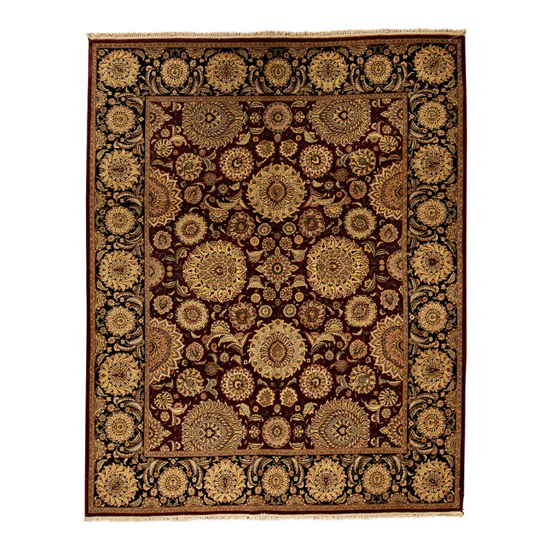 Tapis brun / bleu / rouge noué à la main de conception unique 7 pi 9 po x 9 pi 9 po