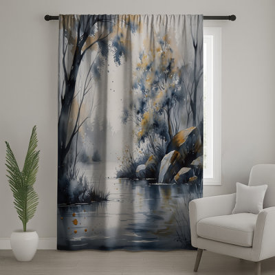 Watercolor Forest Scene Window Curtains, Landscape Sheer & Blockout Curtains - 1 Panel