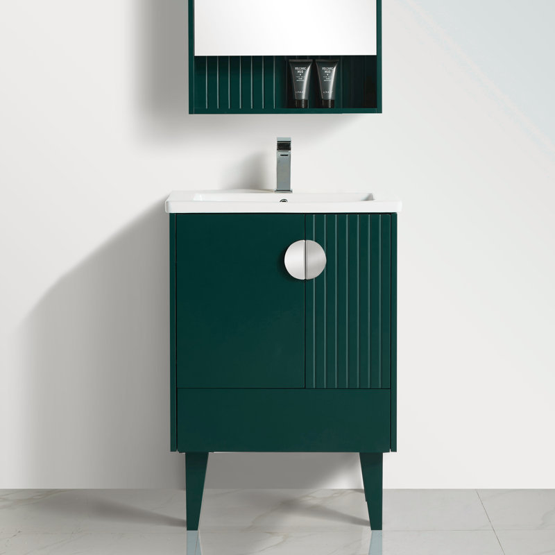 Ensemble de meuble-lavabo simple 24 po Saimah, Vert, Chrome poli