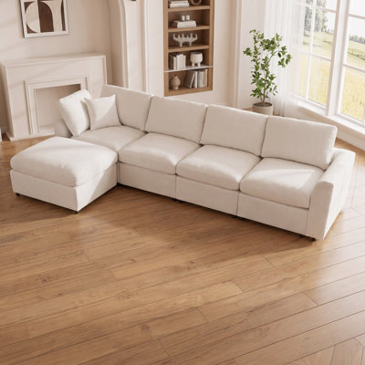 130.3" Modern Modular Sectional Sofa with Movable Ottoman, Deep Seat