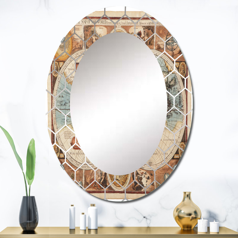 Ancienne carte du monde antique - miroir mural rétro, 36 po x 24 po
