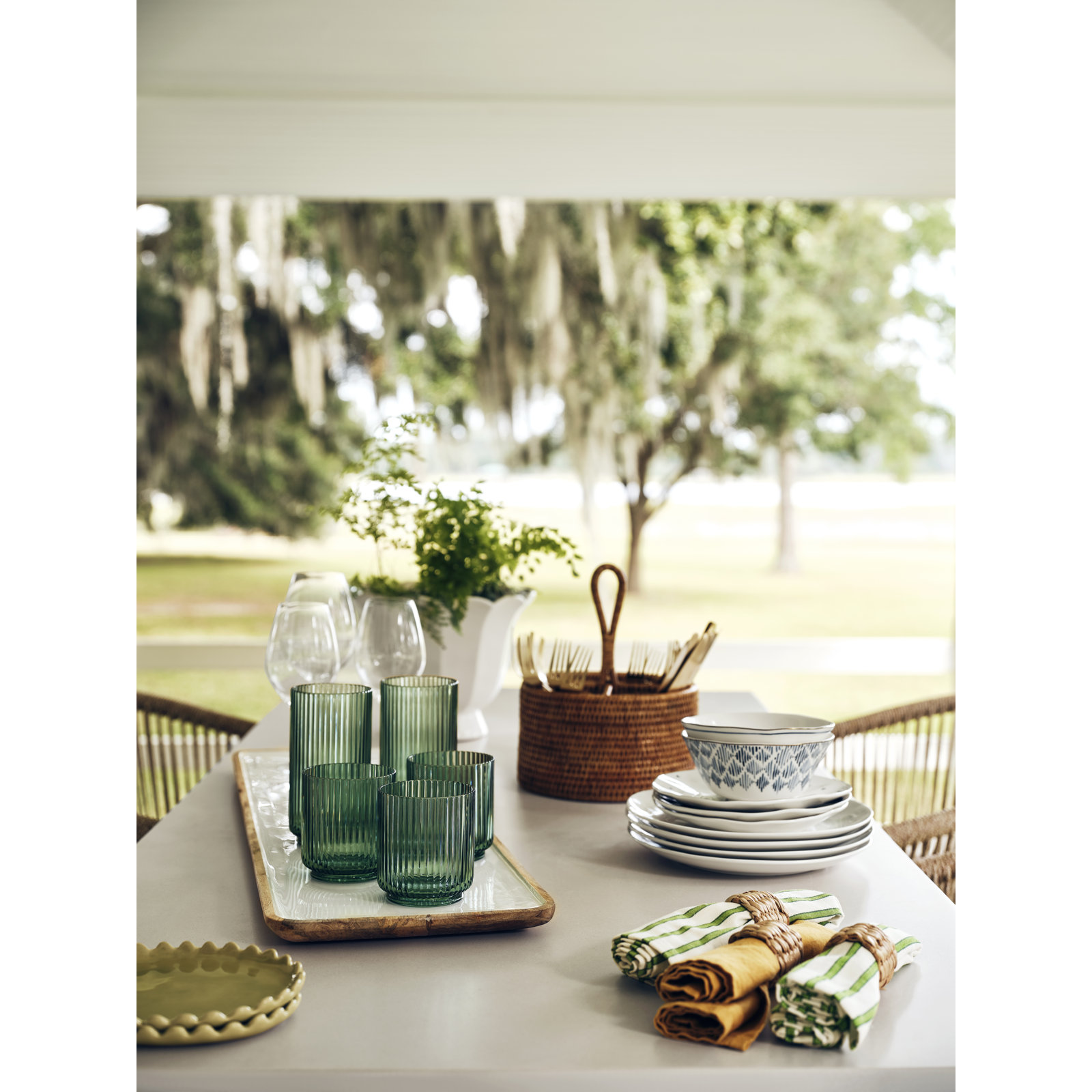 Laya Fluted Acrylic Drinking Glass, Green