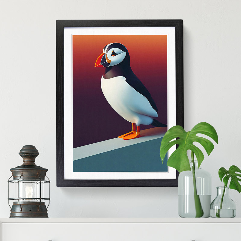 Puffin Vol.3 - Single Picture Frame Painting, 64cm H x 46cm W x 2cm D, Oak