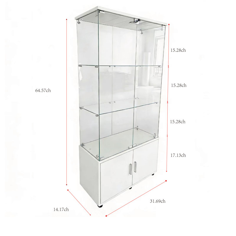 Roomfitters Glass Display Cabinet with Remote PAIPAI Sensor Light, Double Door Curio Cabinet Adjustable Feet, White