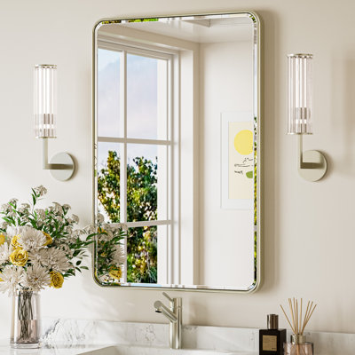Beveled Bathroom Vanity Mirror with Aluminum Frame, Wall Accent Mirror, Tempered Glass