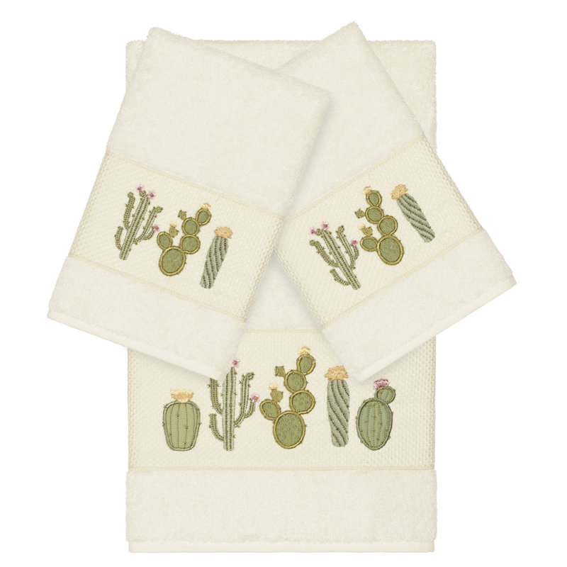 Mila 100% Turkish Cotton Embellished 3 Piece Towel Set, Cream