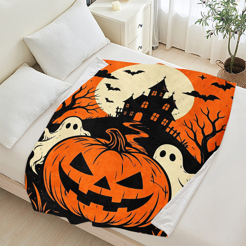 Couverture simple en flanelle JYK Halloween, Haunted Pumpkin House
