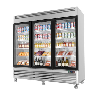 Coolski 82 in. 78.2 cu. ft. Commercial Display Refrigerator Merchandiser Beverage Cooler 3 Glass Door in Stainless Steel on Fridge.com