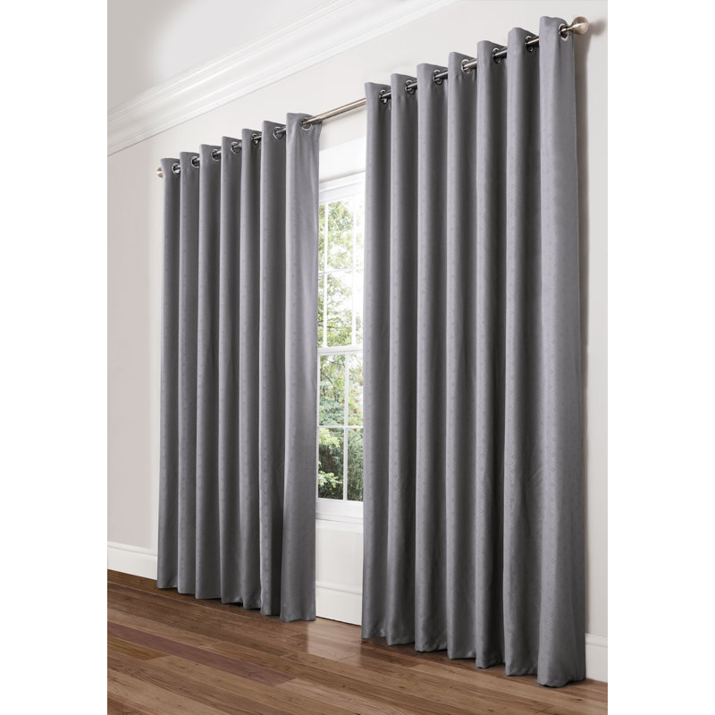 Yeldell Diamond Eyelet Room Darkening Curtains, 229 W x 183 D cm, Silver