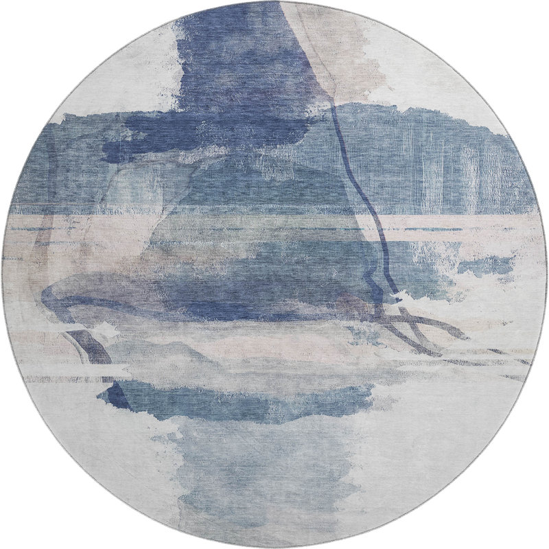 Premium Machine Washable Mayfield Abstract Rug, Blue, 8' Round