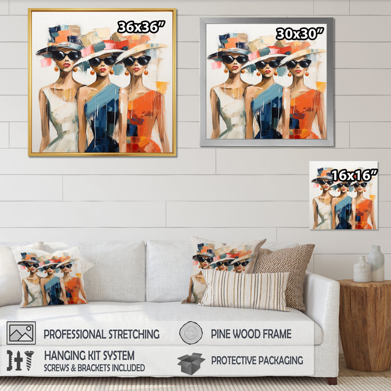 «Woman with Fashion Hats II», reproduction, 24" H x 24" W, Cadre flottant noir