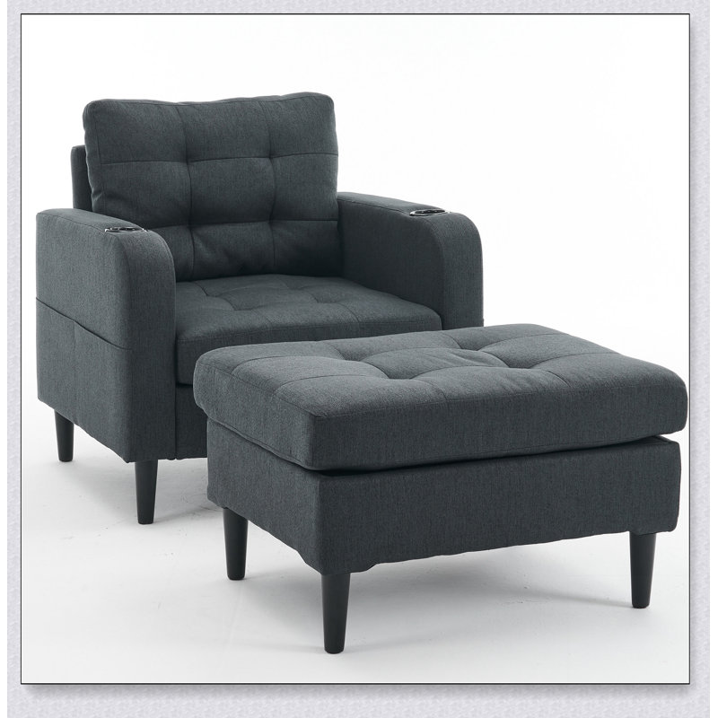 Dark Grey Upholstered Armchair and Storage Ottoman Set - Comfortable