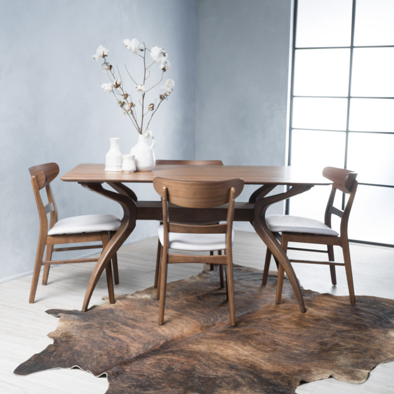 Ensemble repas pour 4 personnes Arbel, Noyer naturel, Beige clair, H 30 po x L 59 po x l 35 po
