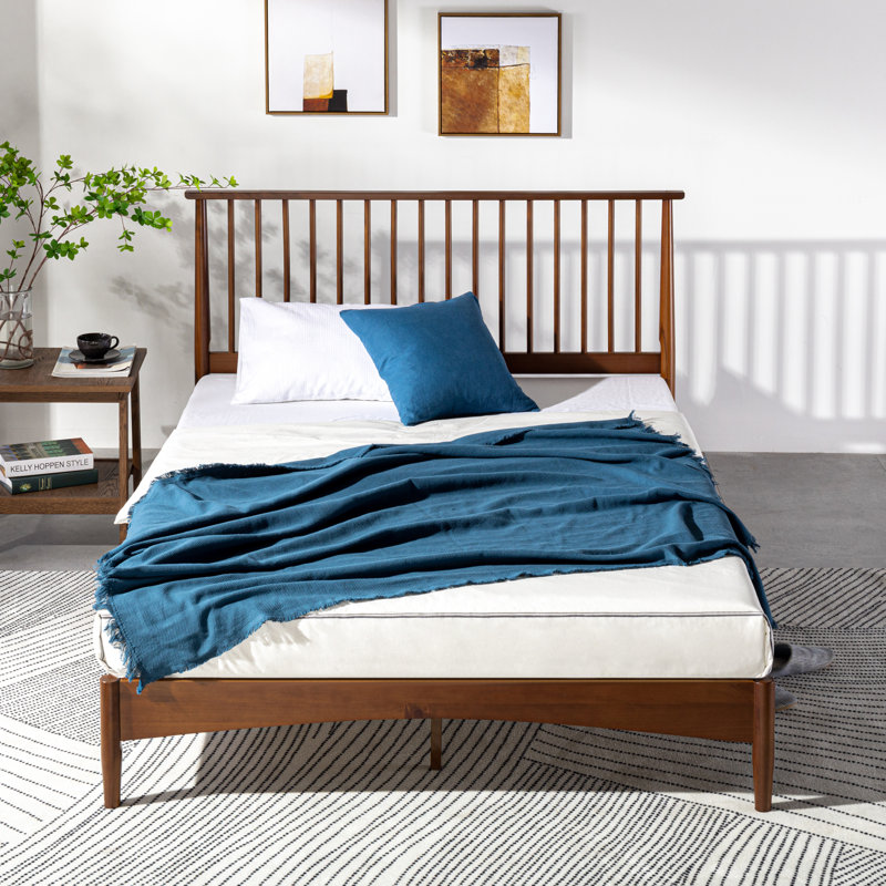Rashay Mid-Century Modern Solid Wood Spindle Platform Bed, King