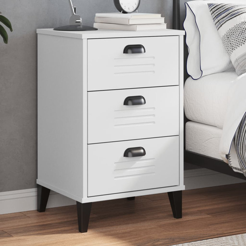 Table de chevet en bois massif Clemensia, Gris anthracite