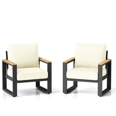 Of 2 Aluminum Patio Armchairs With Thick Beige Cushions, Rust And , Ideal For Small Outdoor Spaces 28.6" All-weather Double-layer Sprayed Frame, Comfortable Reclining