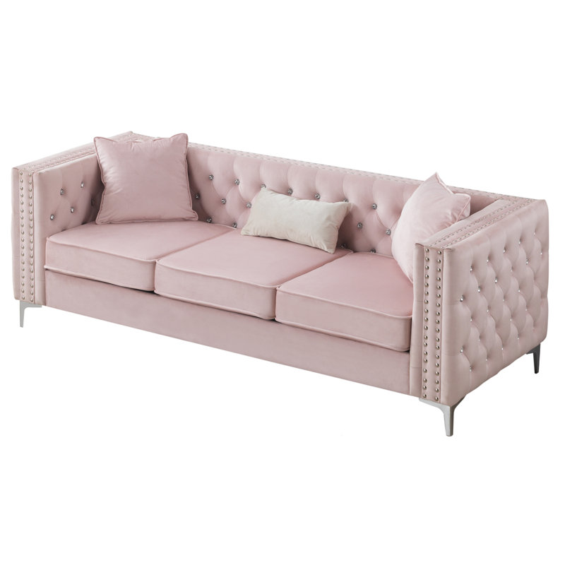 Upholstered 87'' Sofa, Pink Velvet