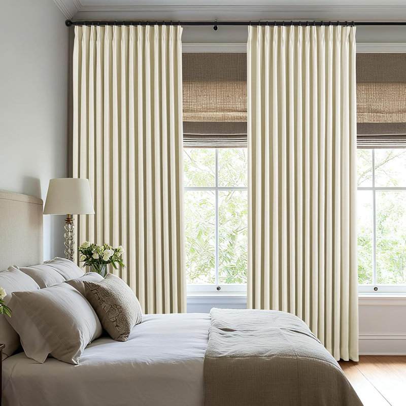 YZ Home Linen Pinch Pleated 100% Blackout Curtains for Bedroom and Living Room Darkening Thermal Window Curtain Drapes with 16pc Hooks(2 pages)