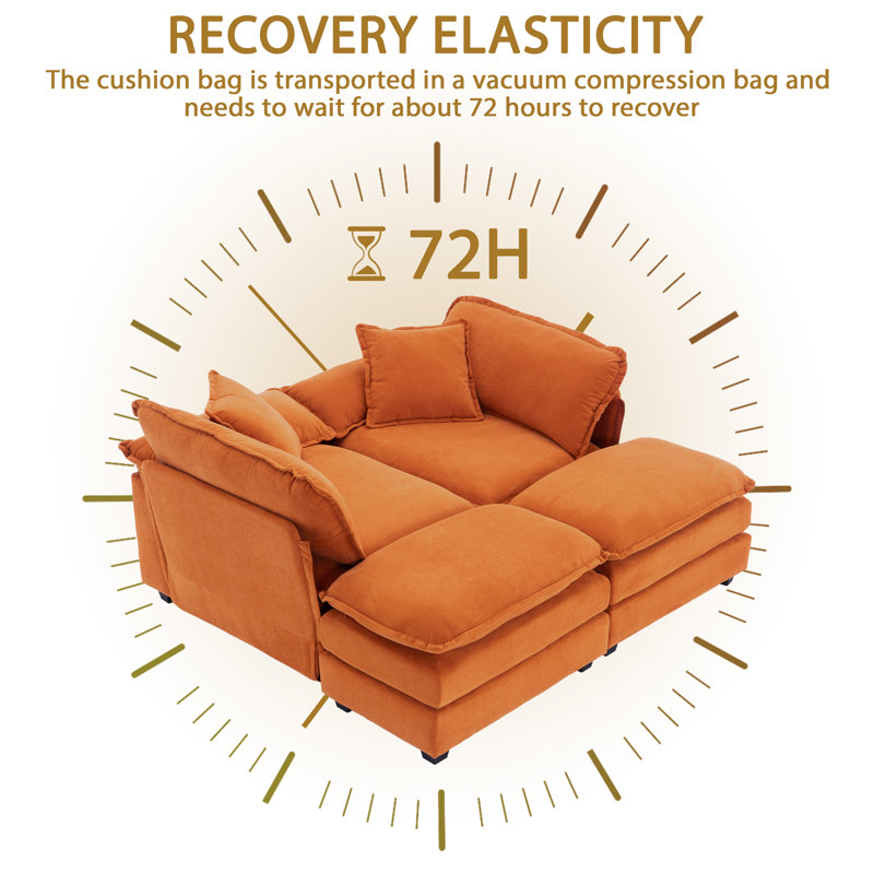 Ariaha 84.6'' Oversized Modular Combo Sofa with Ottoman, Orange Velvet