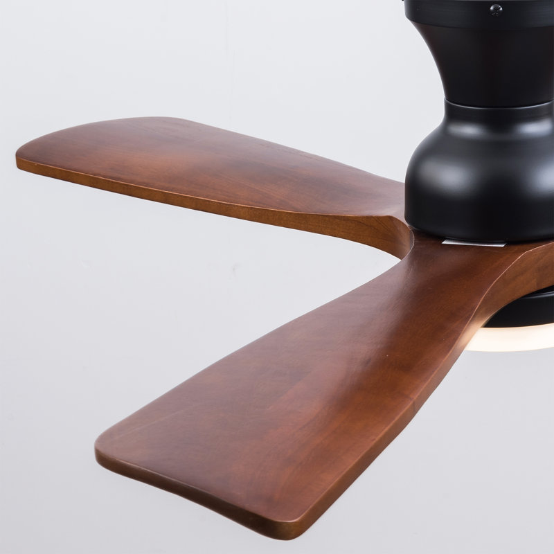 Hot sales Ventilateurs de plafond noirs modernes de 52 pouces avec lumières, 3 lumières DEL à intensité variable, 3 pales en bois massif avec moteur CC réversible