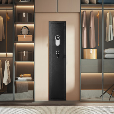 Armoire à fusil robuste en acier laminé à froid résistant aux armes à feu avec empreintes digitales, clavier numérique et clé, grande armoire à fusil longue avec chargeur et DEL, supports réglables pour fusils, pistolets, fusil de chasse