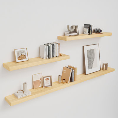 Heurich 3 Piece Painted Wood Floating Shelves, Bathroom Wall Shelves 2 Inches Thick