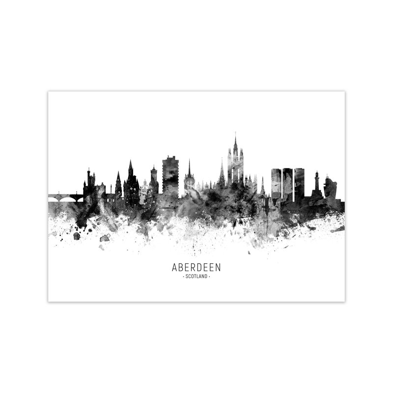 Aberdeen Scotland Skyline Black White City Name by Michael Tompsett - Print, 21cm H x 30cm W x 1cm D, Unframed