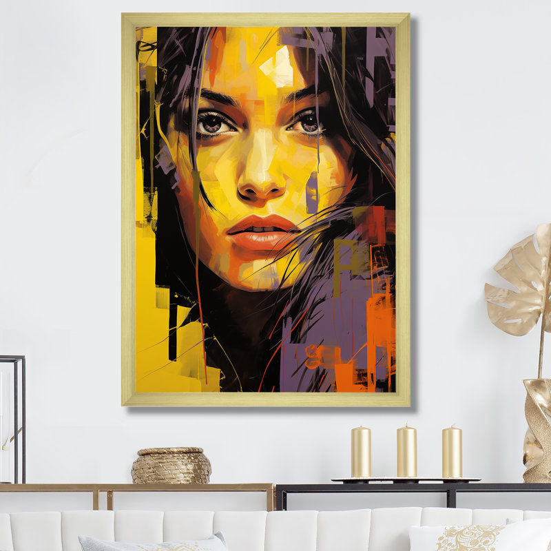 Violet Vergara Portrait Popart sur impression sur toile, H 32 po x l 16 po x P 1 po, Cadre doré simple