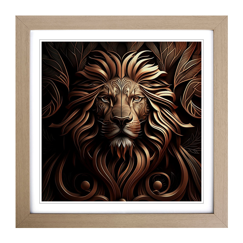 Lion Art Deco - Framed Print, Oak