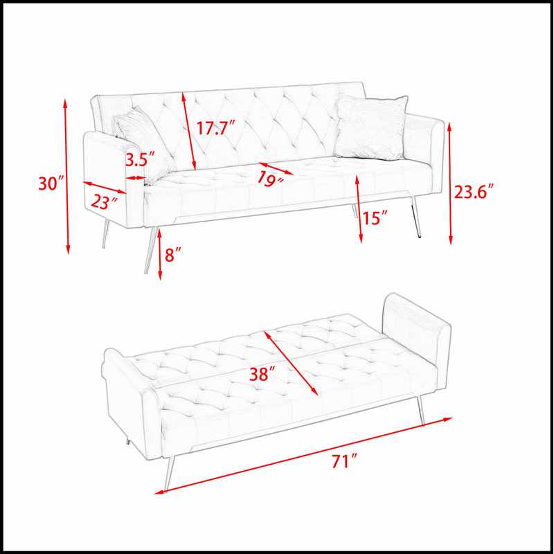Canapé convertible polyvalent pour divers espaces, rehaussant le confort et le style avec un revêtement en velours
